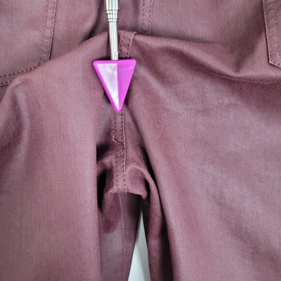 Lafayette 148 Waxed Denim Slim Leg Jeans Coated Dark Red Size 16 - Picture 12 of 14